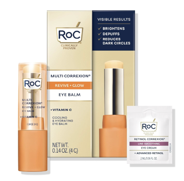RoC Multi Correxion Revive + Glow Vitamin C Eye Balm (0.14 oz) with Retinol Eye Cream Packette